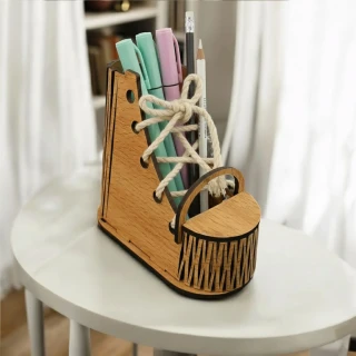 Handcrafted Shoe Pen Stand – MDF Wooden Desk Organizer for Pens, Pencils & Stationery thumbnail 2