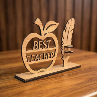 DVMART Wooden Pen Stand for Teacher Gift | Laser Cut “Best Teacher” Desk Organizer | Table Top Showpiece (Pen Not Included) thumbnail 3