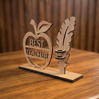 DVMART Wooden Pen Stand for Teacher Gift | Laser Cut “Best Teacher” Desk Organizer | Table Top Showpiece (Pen Not Included) thumbnail 4