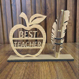 DVMART Wooden Pen Stand for Teacher Gift | Laser Cut “Best Teacher” Desk Organizer | Table Top Showpiece (Pen Not Included)