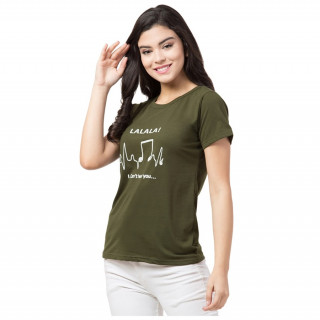 Slim Fit Stretch Cotton Lounge T-shirt for Women Half Sleeve Olive Round Neck thumbnail 4