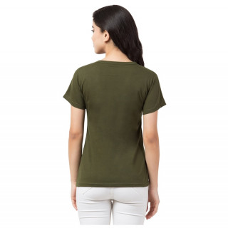 Slim Fit Stretch Cotton Lounge T-shirt for Women Half Sleeve Olive Round Neck thumbnail 3