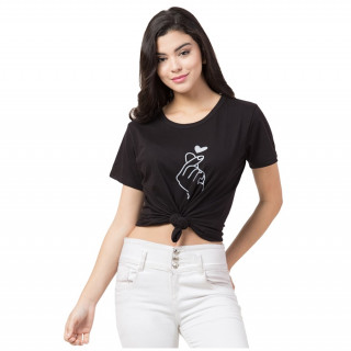 Womens Regular Fit Printed Cotton Half Sleeve Black Round Neck Tshirt thumbnail 4