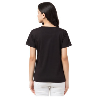 Womens Regular Fit Printed Cotton Half Sleeve Black Round Neck Tshirt thumbnail 3