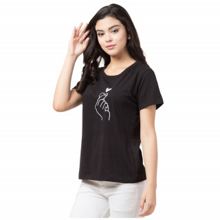 Womens Regular Fit Printed Cotton Half Sleeve Black Round Neck Tshirt thumbnail 6