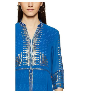 Women Printed Viscose Rayon Frontslit Kurta  (Blue) thumbnail 4