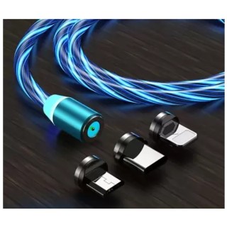 PROXN CX6 Magnetic USB 360 Degree Rotation 3 in 1 Fast Charging Data Cable Compatible with All iPhone & USB Type- C & Micro USB Nylon Braided Wire with LED Light Random Colour thumbnail 3