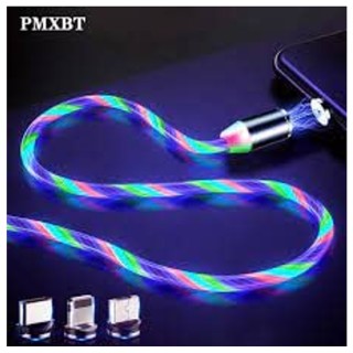 PROXN CX6 Magnetic USB 360 Degree Rotation 3 in 1 Fast Charging Data Cable Compatible with All iPhone & USB Type- C & Micro USB Nylon Braided Wire with LED Light Random Colour thumbnail 2
