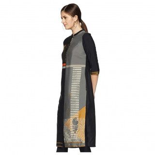 Women's Straight Kurta Black thumbnail 4