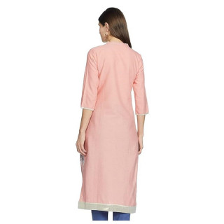 Women Printed Cotton Blend Straight Kurta  (Pink) thumbnail 2