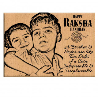 DVMART® Personalized Rectangle Shape Stem beige Wood With Customized Gift Happy Raksha Bandhan