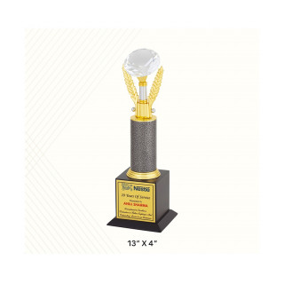 Crystal Diamond Wooden Base Metal Trophy