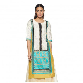 Women Printed Cotton Blend Straight Kurta  (White, Blue) thumbnail 2