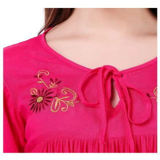 Casual Bell Sleeves Embroidered Women Pink Top thumbnail 2