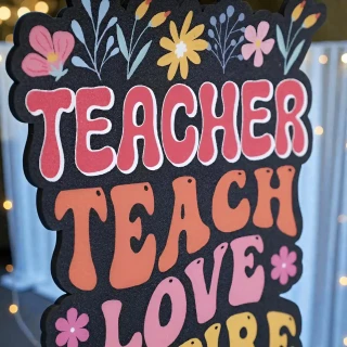 MDF Wooden Teacher Appreciation Tabletop Stand | “Teacher Teach Love Inspire” Decorative MDF Cardborad | Desk Decor Gift for Teachers Day, Classroom & Farewell | DVMART® thumbnail 3
