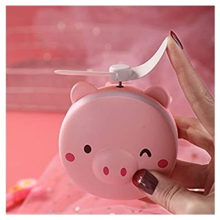 Travel Mini Carton Make Up Mirror with LED Lights USB Fan (Pink Color)