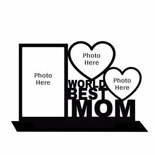 Personalized World Best Mom Wooden Photo Frame | Custom Multi Photo Frame Gift for Mother | MDF Table Top Photo Frame with 3 Photos | Mother’s Day Gift India | Home Decor | DVMART® thumbnail 3