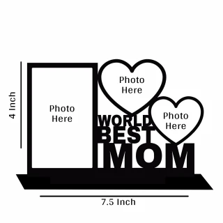 Personalized World Best Mom Wooden Photo Frame | Custom Multi Photo Frame Gift for Mother | MDF Table Top Photo Frame with 3 Photos | Mother’s Day Gift India | Home Decor | DVMART® thumbnail 4