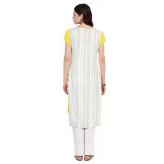 Women Printed Cotton Rayon Straight Kurta  (White, Yellow) thumbnail 3