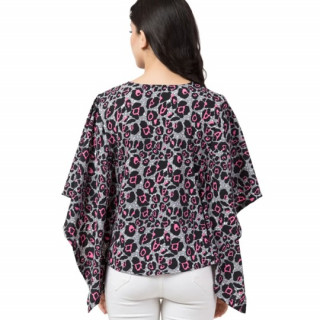 Pink & Off White Classy Elegant Women Tunic To Floral Print Longline Asymmetric Georgette thumbnail 3