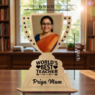 Personalized Wooden Trophy for Teacher | Custom Photo MDF Award Plaque | World’s Best Teacher Gift | Teacher’s Day Appreciation Trophy with Name | DVMART® thumbnail 4