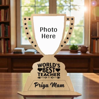 Personalized Wooden Trophy for Teacher | Custom Photo MDF Award Plaque | World’s Best Teacher Gift | Teacher’s Day Appreciation Trophy with Name | DVMART® thumbnail 3
