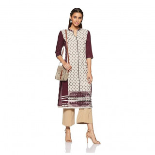 Women Self Design Viscose Rayon Straight Kurta  (Purple, White)