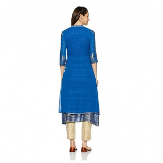 Women Printed Viscose Rayon Frontslit Kurta  (Blue) thumbnail 3