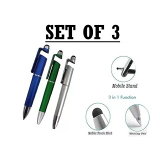 Universal 3 in 1 Stylus Pen's with Mobile Stand Holder Writing Pen Screen Wipe for mobiles Best for Gift. (Smart Pack of 3) thumbnail 2
