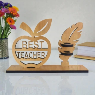 Personalized Best Teacher Wooden Pen Stand with Name | MDF Desk Organizer Gift for Teachers | Apple Design Teacher’s Day Gift | Unique Teacher Appreciation Desk Decor | DVMART® thumbnail 3