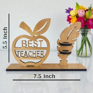 Personalized Best Teacher Wooden Pen Stand with Name | MDF Desk Organizer Gift for Teachers | Apple Design Teacher’s Day Gift | Unique Teacher Appreciation Desk Decor | DVMART® thumbnail 4