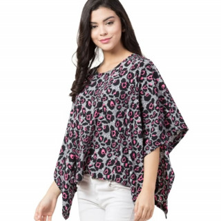 Pink & Off White Classy Elegant Women Tunic To Floral Print Longline Asymmetric Georgette thumbnail 2