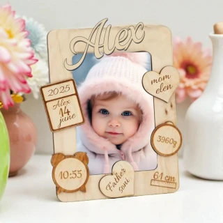 Custom Baby Birth Details Wooden Photo Frame – Personalized Newborn Keepsake thumbnail 2