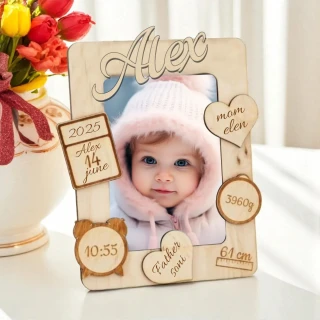 Custom Baby Birth Details Wooden Photo Frame – Personalized Newborn Keepsake thumbnail 3