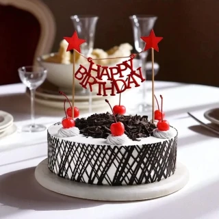 Birthday Star Black Forest Cake – Choco Cherry Cake with Happy Birthday Topper