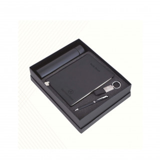 Black Leather Key Chain Pen Note Book A5 Bottle Gift Set (4 Items)