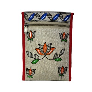 Jute Mobile pouch with Madhubani hand Craft Colorful Mithila Painting Handbag Purse and pouch (Associated design)