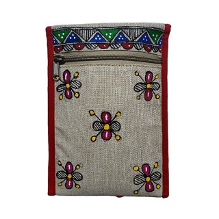 Desinger Mithila painting Jute Mobile pouch Hand Painted Handbag Purse and pouch (Associated design) thumbnail 4