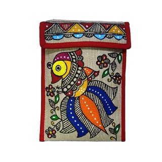 Mobile pouch| Madhubani Painting Handicraf Jute| Hand Painted Handbag Purse and pouch (Associated design)