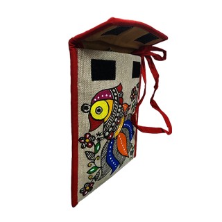Mobile pouch| Madhubani Painting Handicraf Jute| Hand Painted Handbag Purse and pouch (Associated design) thumbnail 3