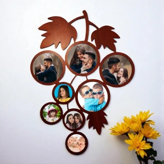 Customized Family Grape Vine Wooden Photo Frame – Personalized Wall Collage Gift