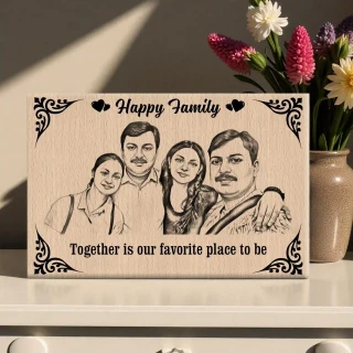 Customized Steem Beech Wooden Happy Family Frame – Laser Engraved Happy Family Photo Gift