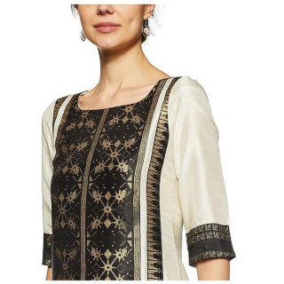 Women Printed Cotton Blend Straight Kurta  (Black) thumbnail 3