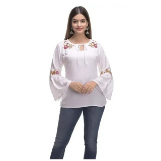 Women's Rayon Embroidery Western White Top for Girl Women Ladies