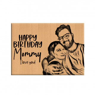 Happy Birthday Mommy Personalized Laser Engraved Wooden Photo Frame with Carved Messages