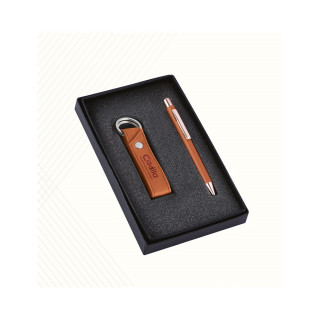 Personalised Corporate Gift set Wooden Pen and Key Ring (2 Items)