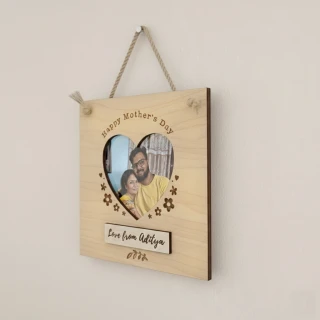 Personalized Hanging Wooden Heart Photo Frame | Custom Mother’s Day Wall Hanging Gift | MDF Engraved Photo Frame with Name | Unique Gift for Mom | DVMART® thumbnail 2