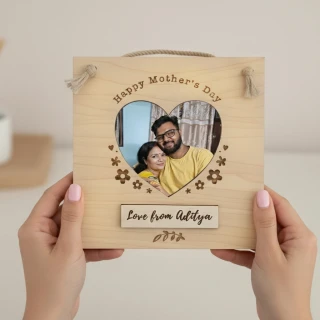 Personalized Hanging Wooden Heart Photo Frame | Custom Mother’s Day Wall Hanging Gift | MDF Engraved Photo Frame with Name | Unique Gift for Mom | DVMART® thumbnail 3