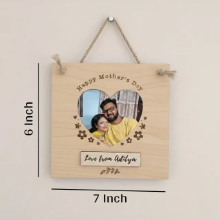 Personalized Hanging Wooden Heart Photo Frame | Custom Mother’s Day Wall Hanging Gift | MDF Engraved Photo Frame with Name | Unique Gift for Mom | DVMART® thumbnail 4