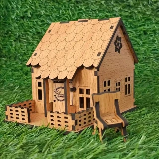 3D Wooden Miniature House with Chair – DIY Wooden Craft Model for Home Decoration & Gifts-11cm(4.5 Inch) thumbnail 2